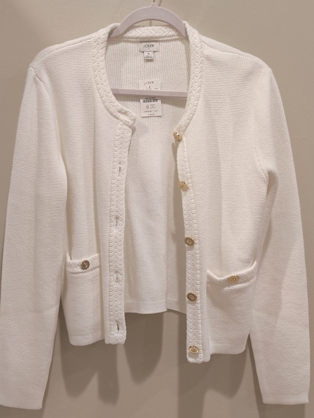 J. Crew Cream Open-Front Knit Cardigan with Gold Buttons